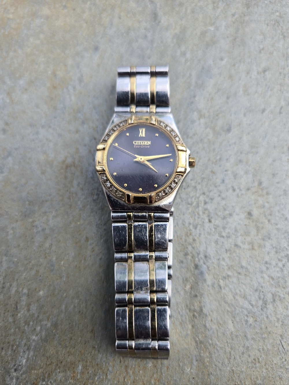 Citizen Two-Tone Silver and Gold Bracelet Watch with Black Dial